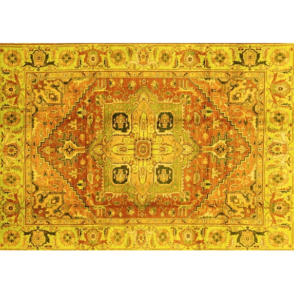 Ahgly Company Machine Washable Indoor Rectangle Abstract Yellow Modern Area Rugs, 5' x 7'