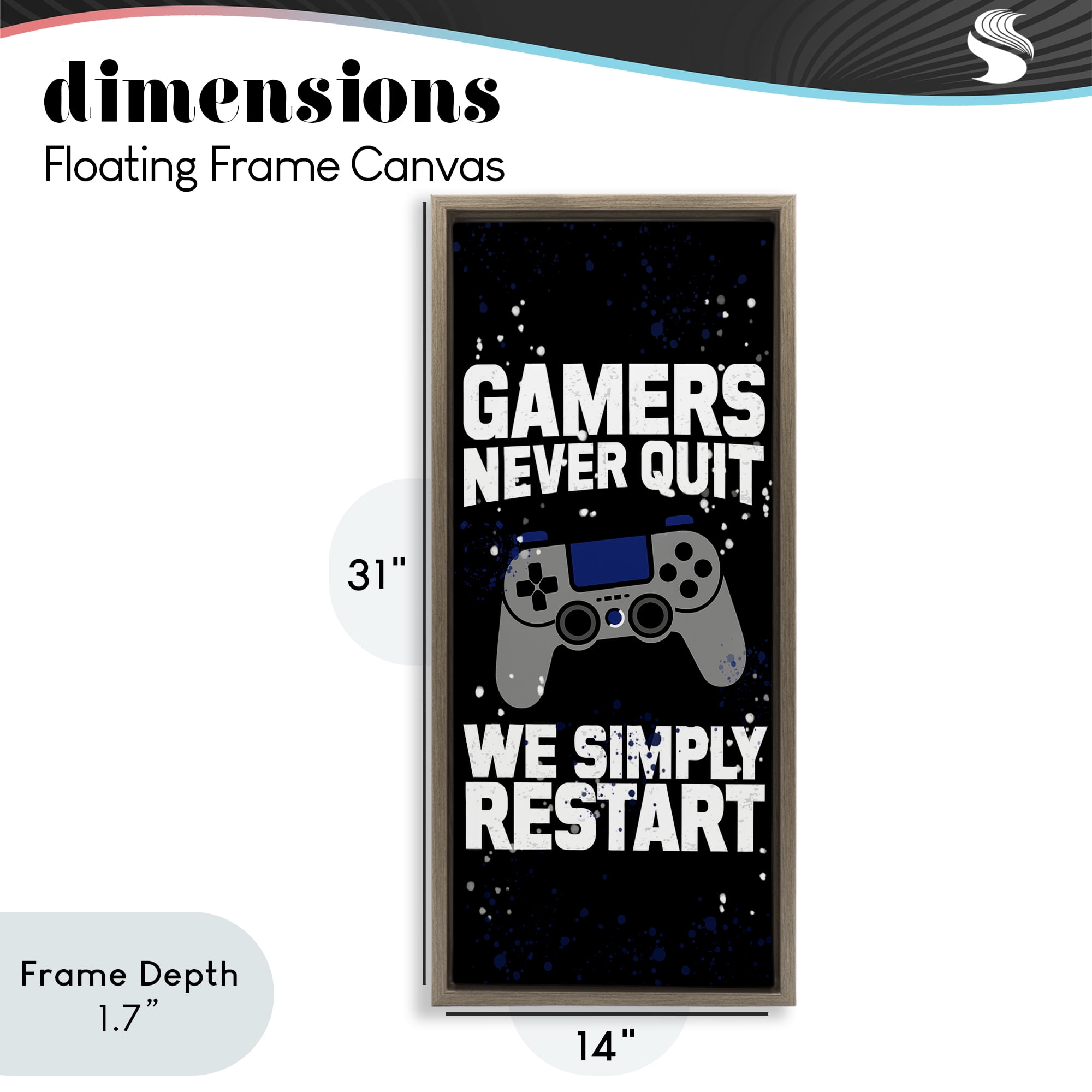 Stupell Industries Never Quit Simply Restart Brown Framed Floater Canvas Wall Art, design by Kim Allen
