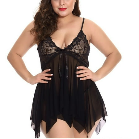 

KDDYLITQ Chemise for Women Sexy Lingerie V Neck Nightdress Babydoll Nightgown Lace Black S