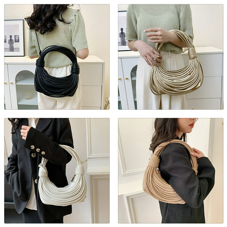 Chain Strap Ruched Bag PU Fashionable Black