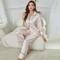 thumbnail image 5 of Women's Classic Button Down Satin Silk Pajama Set - Long Sleeve Top & Pants for Sleepwear/Loungewear, 5 of 6