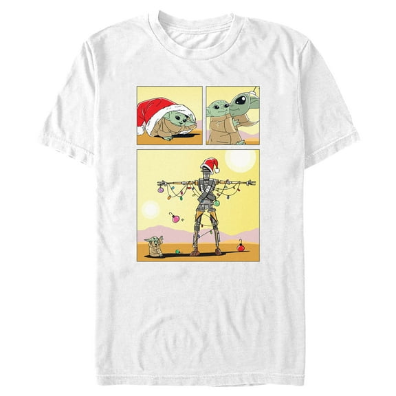 Men's Star Wars: The Mandalorian IG-11 Christmas Tree Comic Graphic Tee White 3X Large