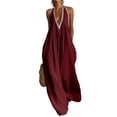 thumbnail image 2 of Womens Boho Halter Jumpsuit Lace Trim Deep V Neck Sleeveless Backless Summer Flowy Beach Casual Wide Leg Long Jumpsuit M, 2 of 5