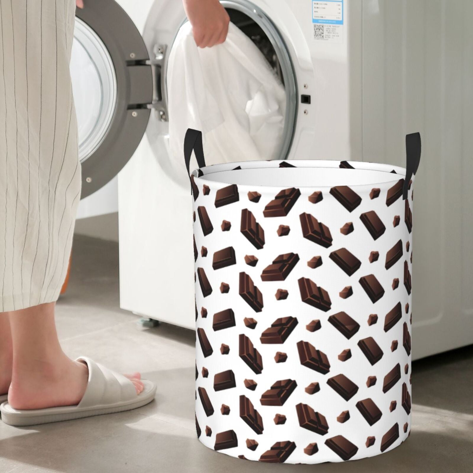 Large Laundry Basket with Handles - Dark Brown Chocolate Print Kids Baby Dirty Clothes Laundry Hamper for Bedroom Aesthetic