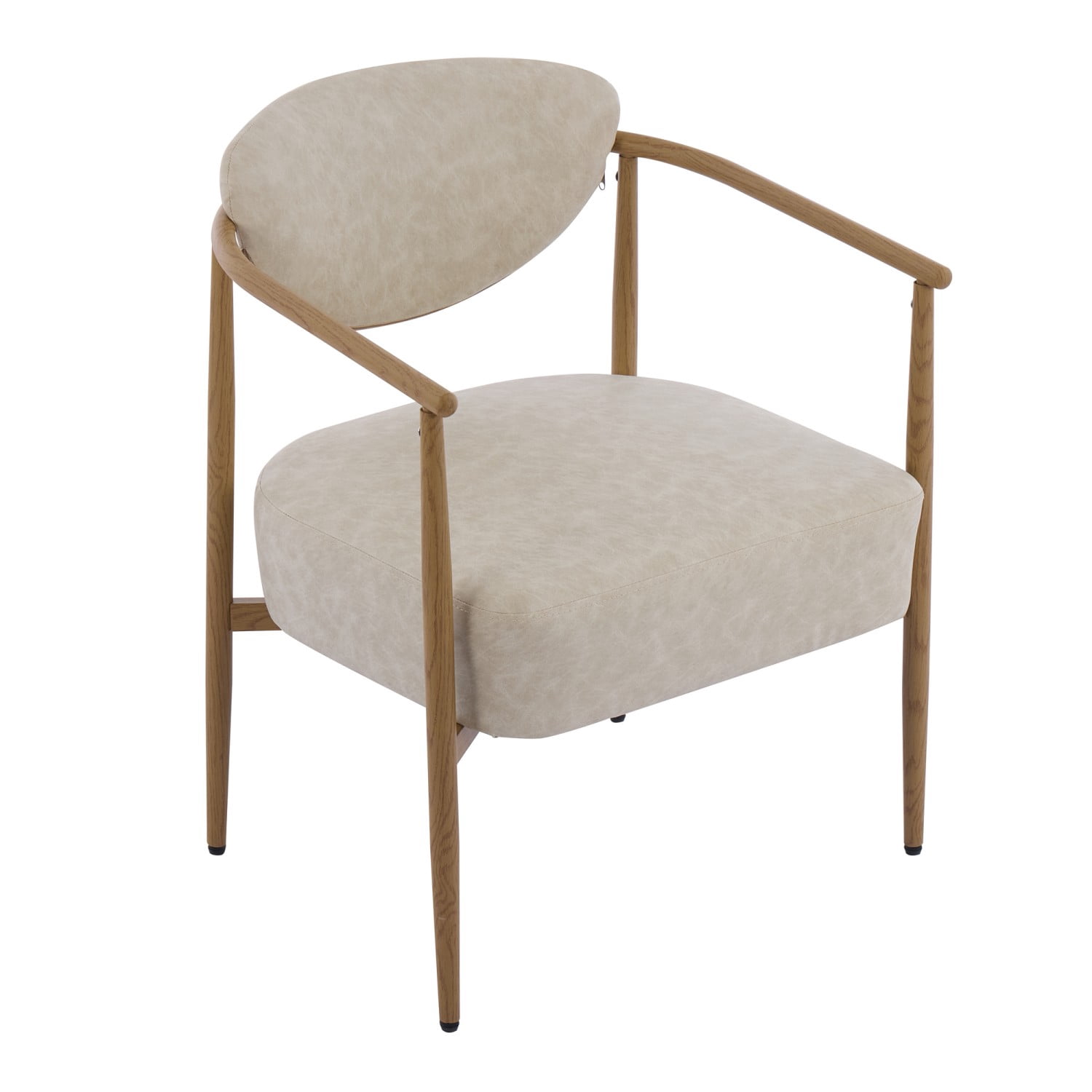 Beige PU Leather Dining Chair Living Room Chair with Metal Frame Wood Grain Water Transfer Finish, Upholstered Foam Seat Bedroom Dining Room Accent Chair