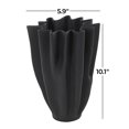 thumbnail image 3 of DecMode 10" Abstract Dimensional Ribbed Tulip Black Ceramic Vase with Angular Rim, 3 of 9