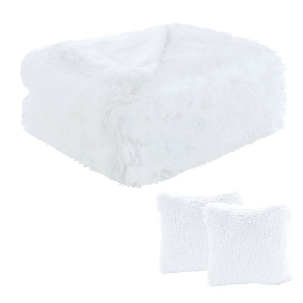 PiccoCasa Solid Faux Fur Washable Throws, White