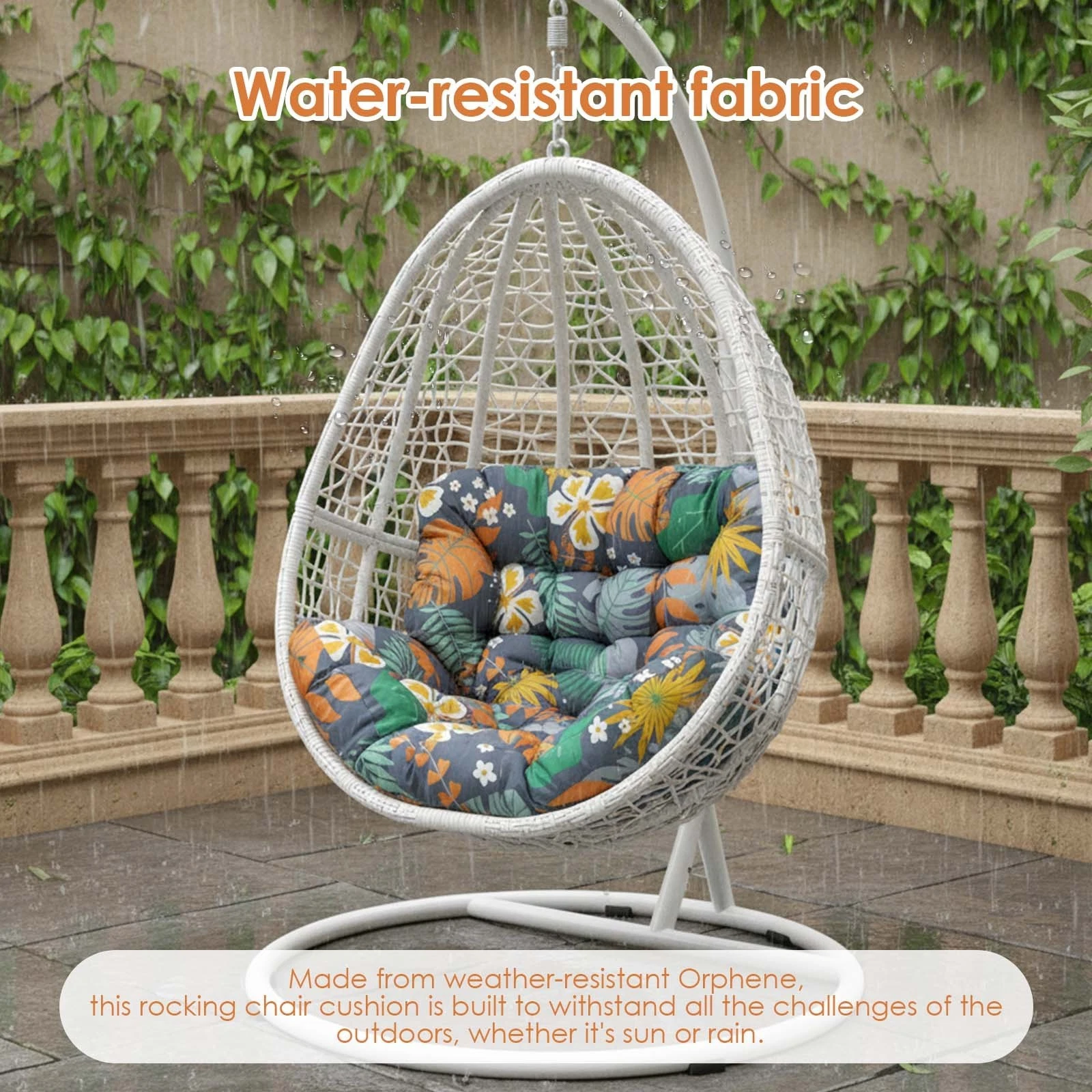 TOPCHANCES Egg Chair Cushion Only, Water-Resistant Outdoor Rocking Chair Cushion, Thick Papasan Seat Cushion with Ties for Patio, Porch, Balcony, Garden (Autumn)