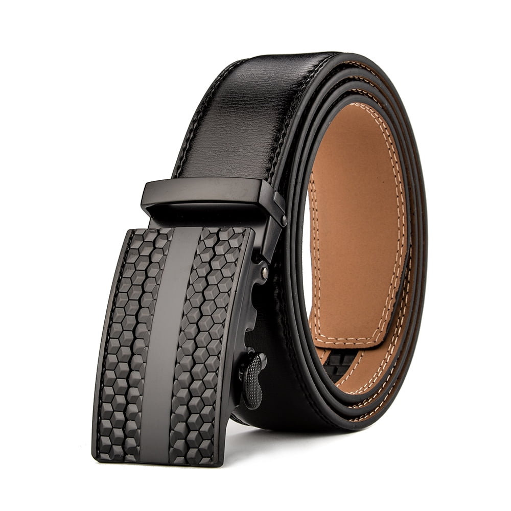 Men's belt Leather Dress Belt Black/Brown Automatic Lock silver Buckle Up to 50" 