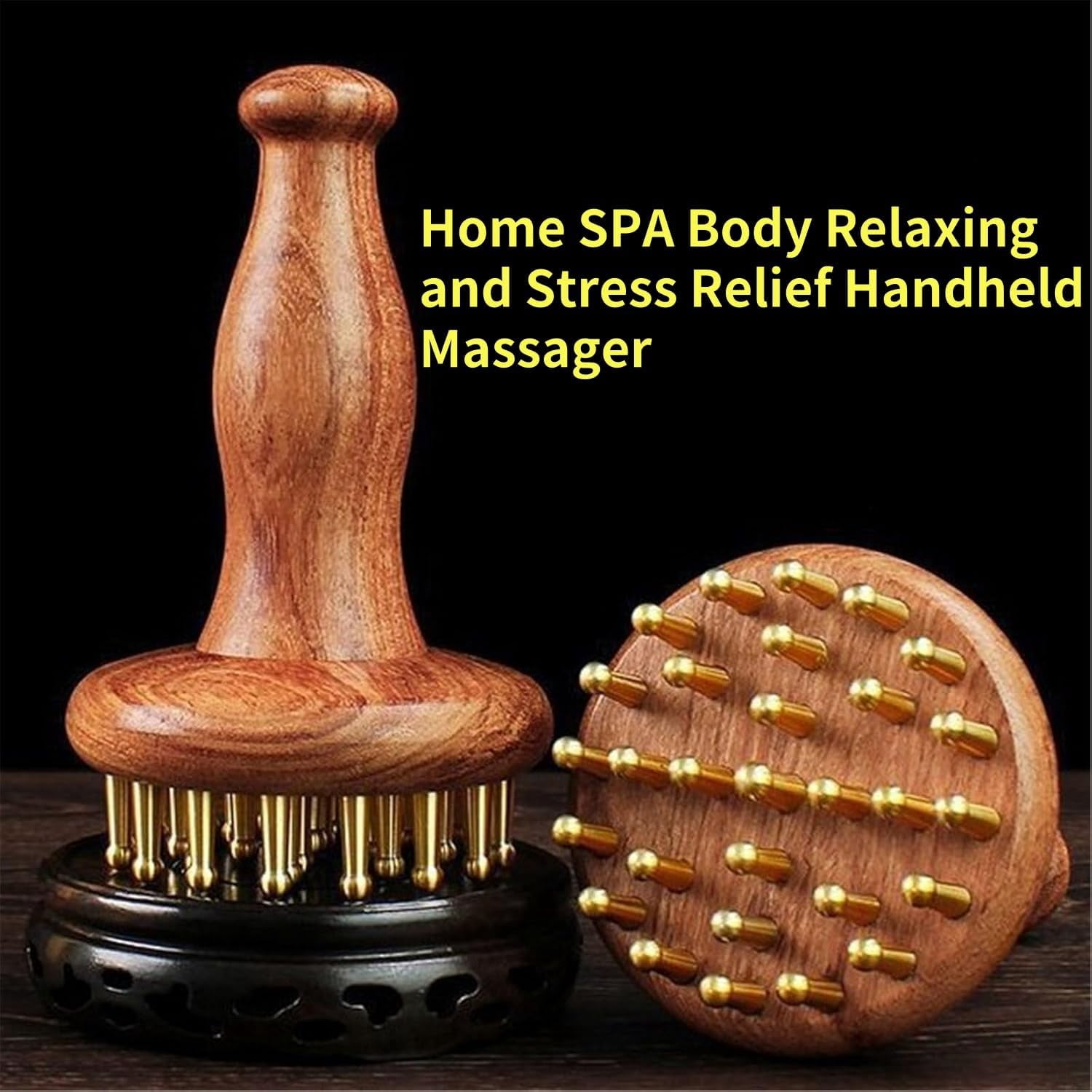 ABPETE Wood Therapy Massage Tools 29-Teeth Copper Head Massager, Home SPA Body Relaxing and Stress Relief Handheld Massager, for Legs, Arms, Neck, Shoulder