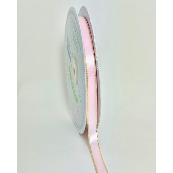 JenlyFavors 3/8" Double Face Satin Ribbon with Gold Edge Pink 50 Yards