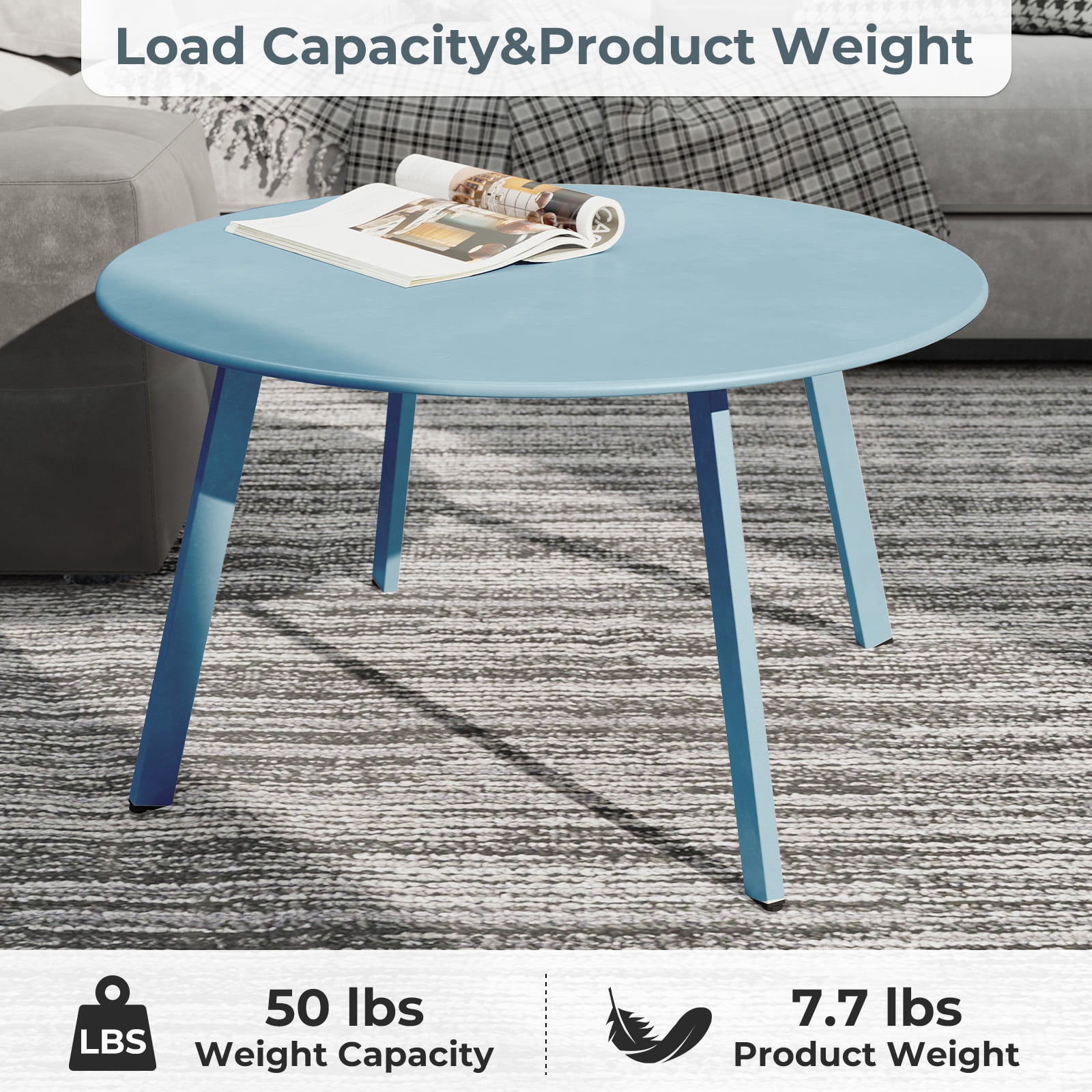 GRANDPATIO 28" Round Coffee Table Steel Outdoor Patio Table , Grayish Green