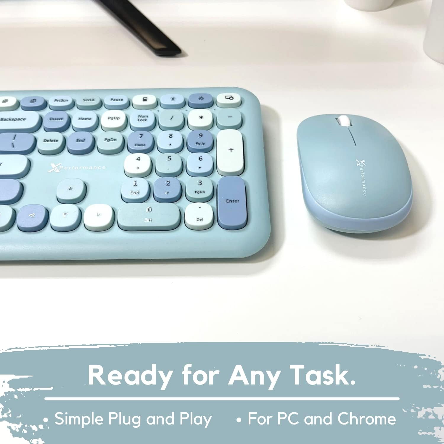 X9 Performance Cute Keyboard and Mouse Combo - Transform Your Space with a Colorful Blue Wireless Keyboard and Mouse Retro Set (110 Keys and 18 Shortcuts) - Aesthetic Keyboard for PC Computer, Laptop