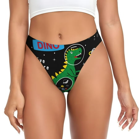 Qokaie Space Dino Cartoon Black Printed Women s Cotton Thong Underwear  Sexy Breathable Panties G-string -4X-Large