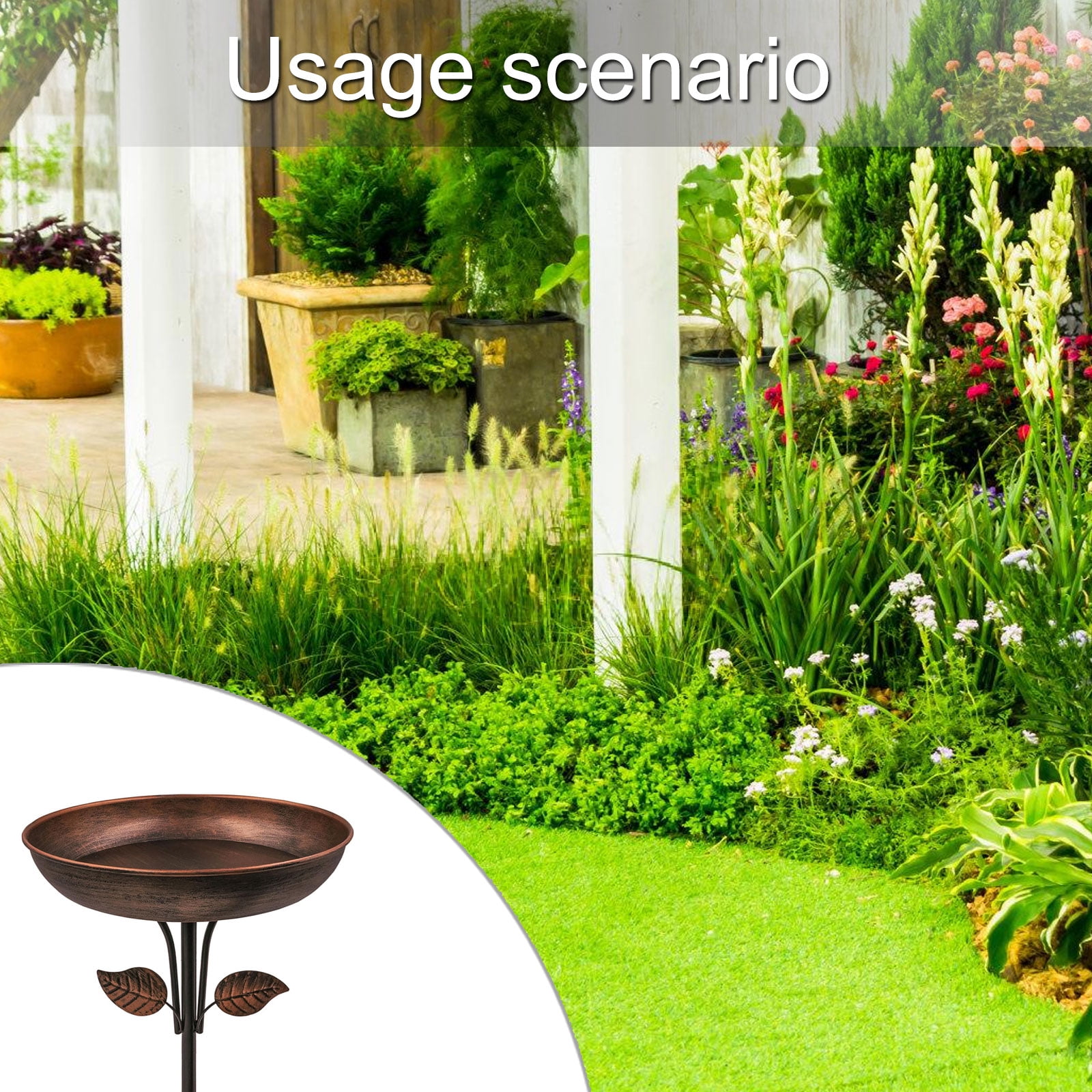 Garden Bird Bath Stake with Antique Finish Metal Construction Perfect for Attracting Birds to Your Yard