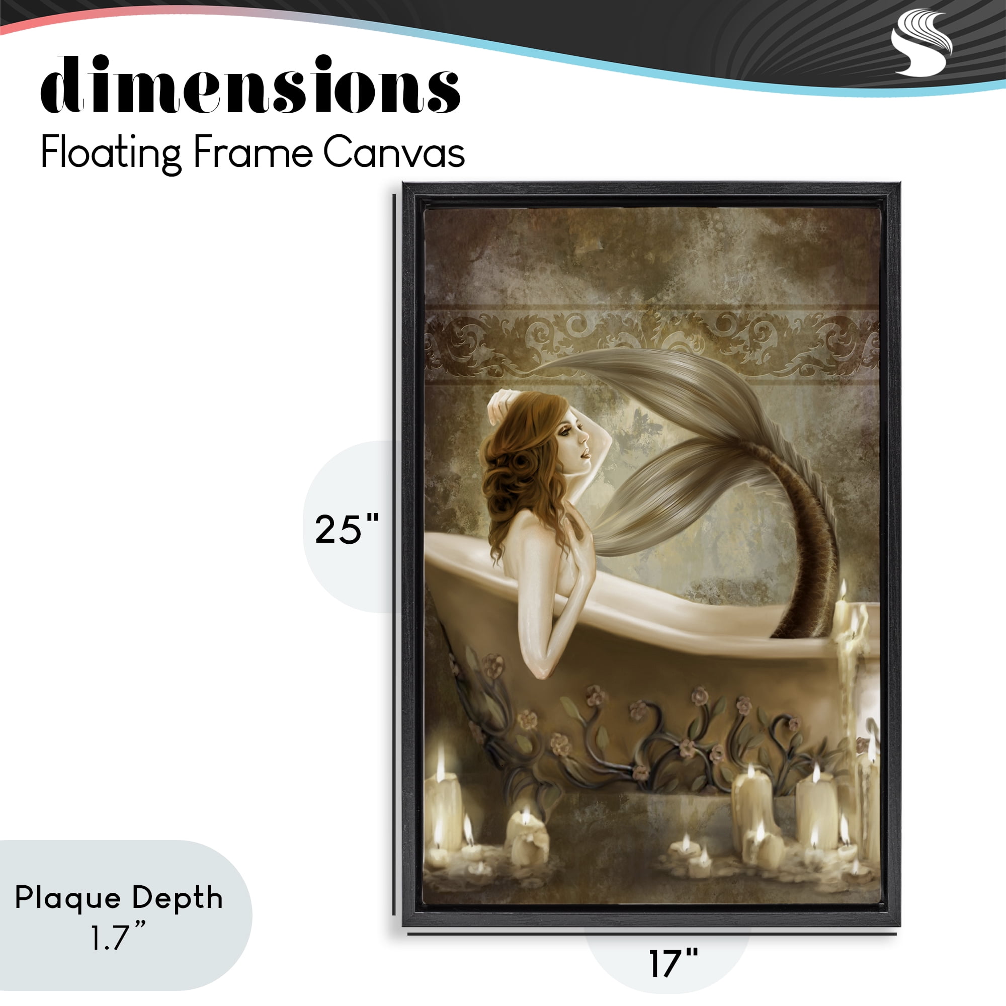 Stupell Industries Sepia Bath Time Mermaid Black Framed Floater Canvas Wall Art, design by Selina Fenech
