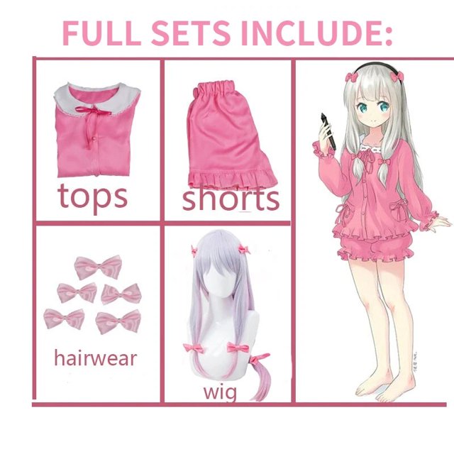 Disfraz de Anime erotanga Sensei Izumi Sagiri, bonito pijama, camisón, ropa de dormir, Tops, pantalones cortos, Cosplay de cómic japonés