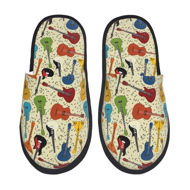 Fotbe Different Kind Of Guitars Pantuflas Peludas para Mujer con Estampado, Zapatillas de Peluche, Zapatos de Invierno para Casa, Uso Interior y Exterior-Medium