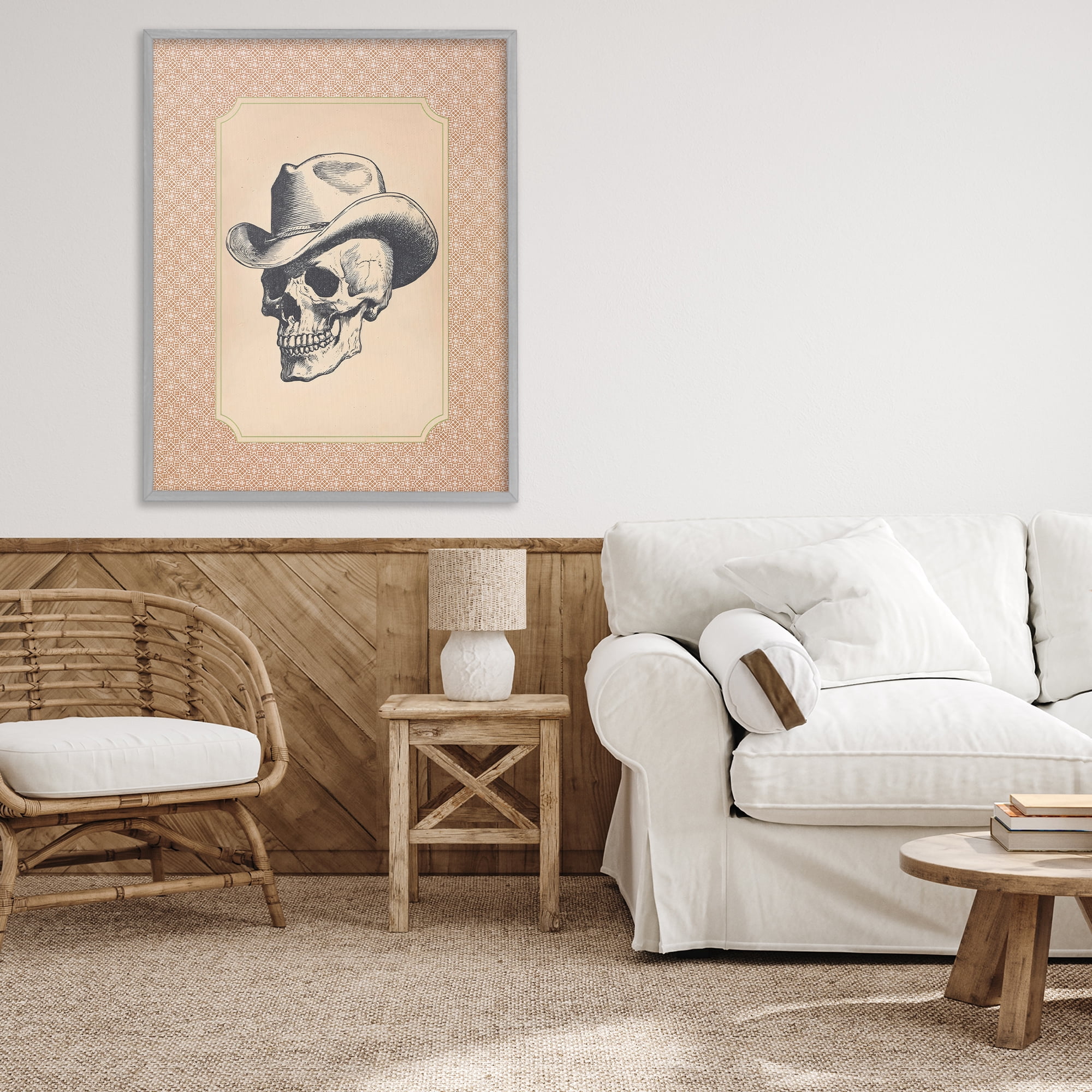 Vintage Cowboy Skull Gray Framed Giclee Art, design by Arlington Prints