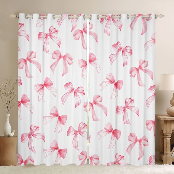 Erosebridal Girls Cartoon Stripes Bowknot Black Out Curtains,Dreamy Princess Polka Dots Bow Curtains Pack of 2 (42x63 Each) for Teens Women,Ultra Soft Home Decor