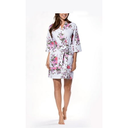 

Waffle Kimono Short Robe Square Pattern SPA Hotel Massage Home Poly Cotton Summer Bathrobes For Women