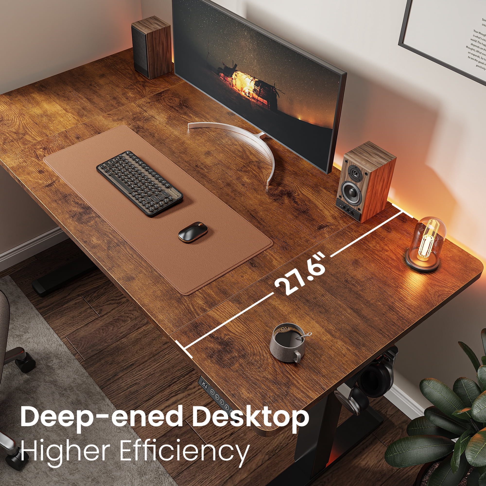 Amadwell 55" Electric Height Adjustable Standing Desk, 27.6" Deep Work Table with Cable Management, Home Office Desk