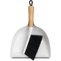 MR.SIGA Dustpan and Brush Set, Portable Cleaning Brush and Dustpan Combo with Bamboo Handle, White, 1 Set