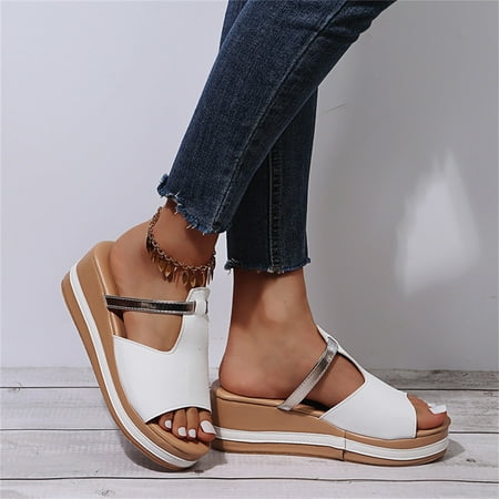 

LnjYIGJ Women s Slippers Wedge Heel Sandals Women s Thick Bottom Fish Mouth Solid Color Sandals