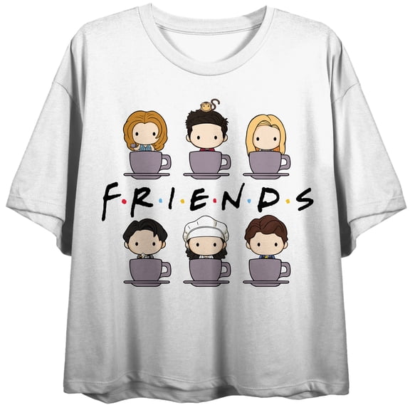Friends TV Sitcom Chibi Character Juniors White Crop Graphic Tee - M
