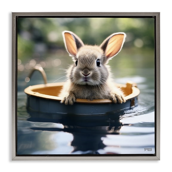 Stupell Industries Eclectic Bunny in Garden Pond Gray Floating Frame Canvas Art, 18 x 18, by RB