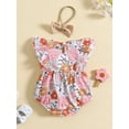 thumbnail image 3 of Coduop Newborn Baby Girls Short Sleeve Romper Set,Floral Bodysuit Jumpsuits,with Hairband, 3 of 9