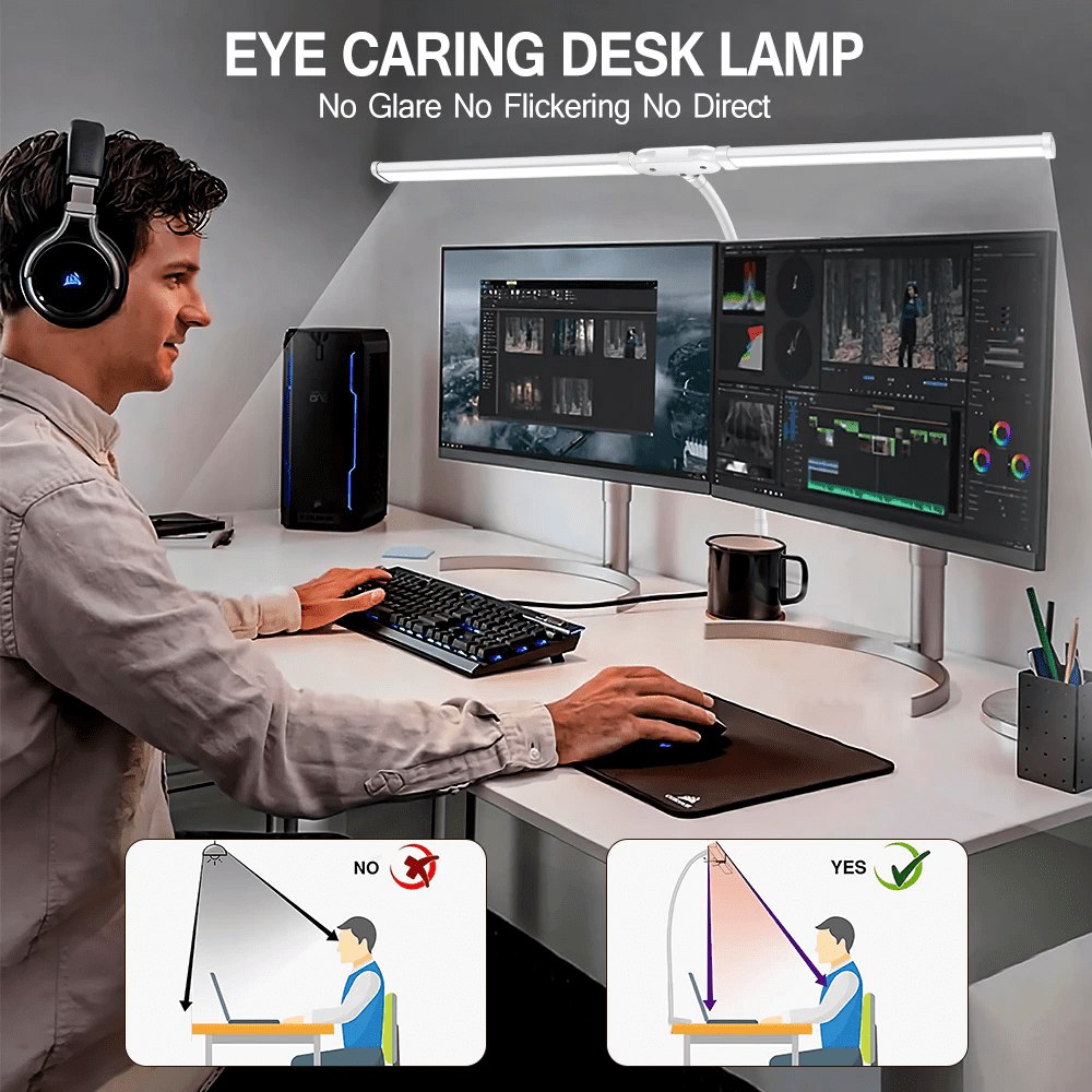 Double Head LED Desk Lamp Flexible Gooseneck Tube with Clip Fill Light 10-level Adjustable Eye Protection Table Lamp Light