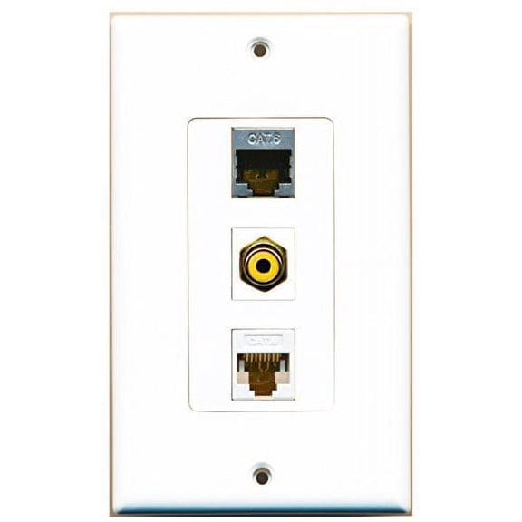 RiteAV - 1 Port RCA Yellow and 1 Port Shielded Cat6 Ethernet and 1 Port Cat6 Ethernet White Decorative Wall Plate Decorative