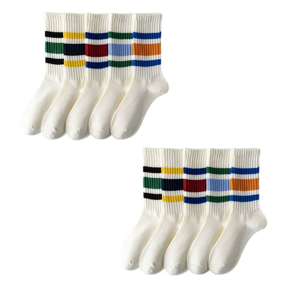 5 Pairs Vintage Stripe Pattern Socks Comfortable Cotton Blend Calf Length Slouch Socks Assorted Color Combinations