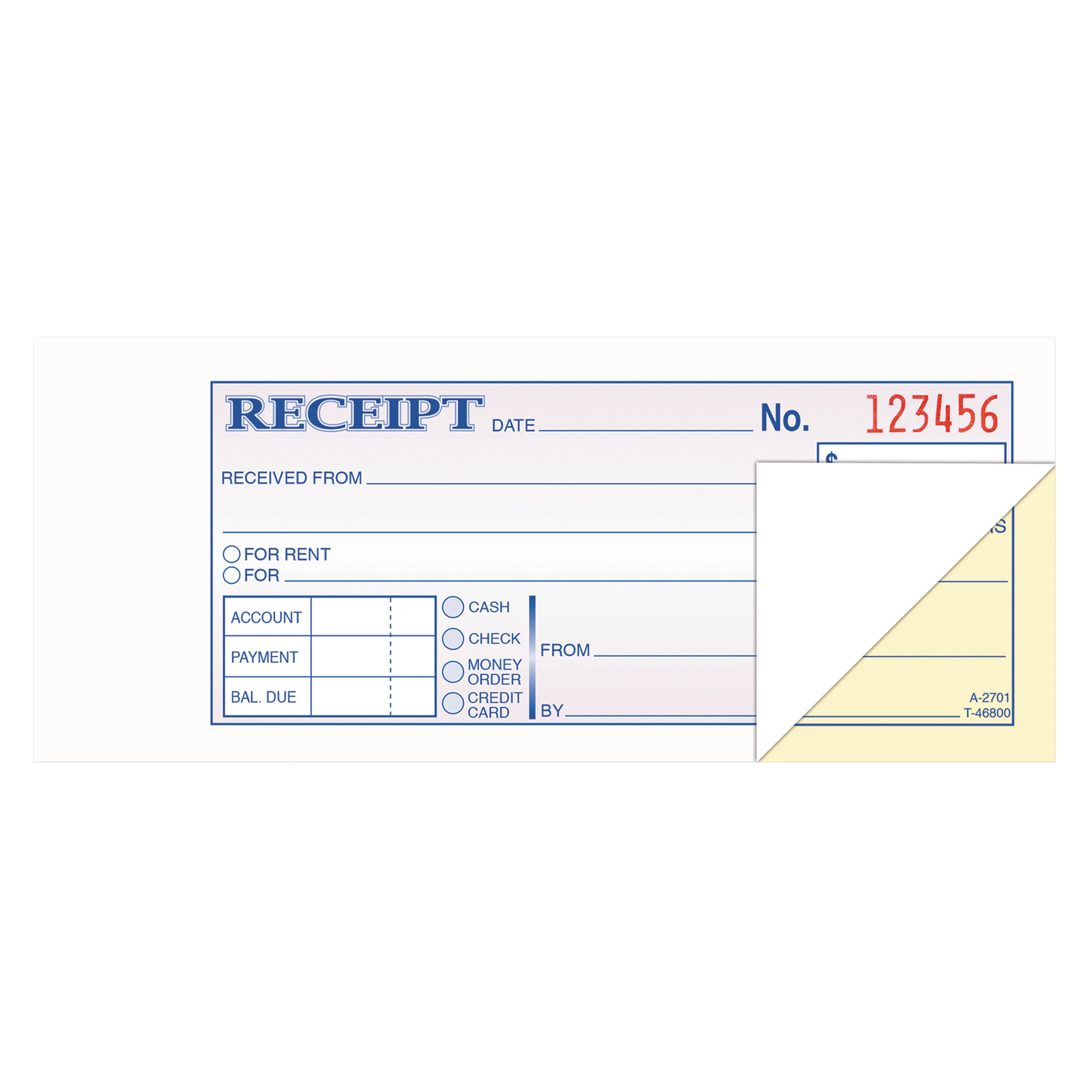 Money And Rent Receipt Books, TwoPart Carbonless, 2.75 X 7.19, 1/page
