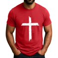 thumbnail image 2 of Men's Crew Neck Short-Sleeve T-Shirt With Distressed Cross Pattern Casual Daily Wear Soft Lightweight Fabric Spring & Summer Trendy Tees,Red,XL, 2 of 4