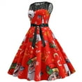 thumbnail image 1 of Fridja Robe Vintage Évasée en Dentelle pour Femmes Mode Robe de Bal Sans Manches Imprimée Noël Fête, 1 of 9