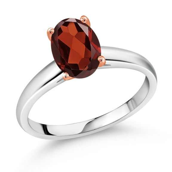 Gem Stone King 2.13 Ct Oval Red Garnet 10K White and Rose Gold Ring (Size 9)