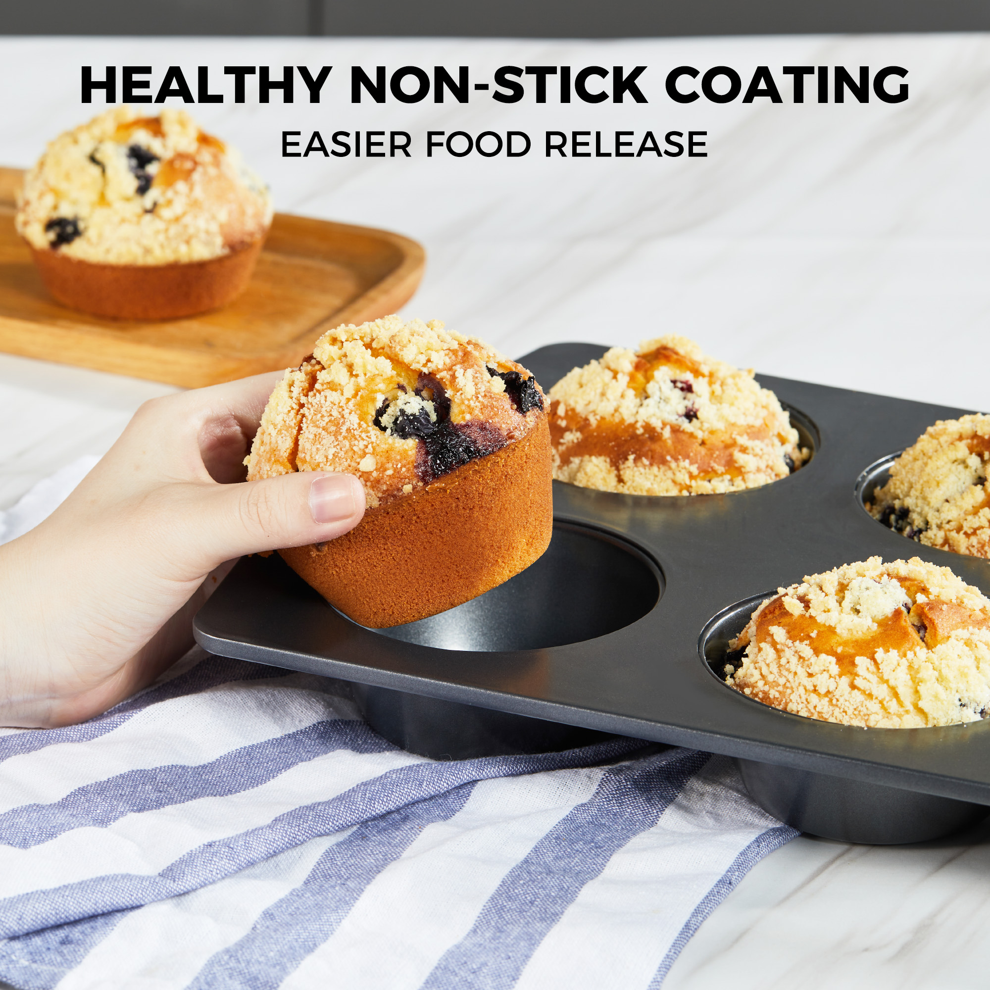 HONGBAKE Nonstick Jumbo Muffin Pan, 2 Pack Large Cupcake Tin for Baking, Cup Cake Tray, 3.5dia, 6 Cup, Premium, Extra Thick, Dishwasher Safe