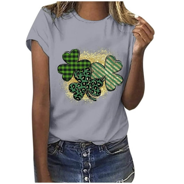TopLLC St. Patrick's Day Patricks Day Chemises pour Femmes Hauts de Sarrau St Patricks Day Mode pour Dames St. Imprimé Léopard Manches Courtes Col Rond Chemise Femme Décontractée Ample
