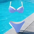 thumbnail image 5 of Miluxas Womens Two Piece Bikini Swimsuit Color Block Contrast Trim Underwire Top High Cut Cheeky Bottoms Bathing Suit for Beach Pool Blue, 5 of 9