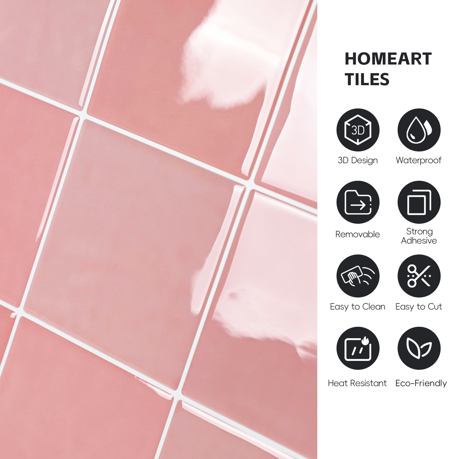 Pink Peel and Stick Backsplash, 12"x12" Stick on Backsplash Square Tiles for Kitchen Bathroom