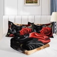 thumbnail image 5 of 3pcs Black Cat Red Rose Comforter Set, Gothic Bedding Set for Bedroom or Guest Room Decor, All Seasons Quilt Machine Washable Duvet with 2 Pillowcases, 5 of 7