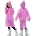 thumbnail image 6 of 2 Pack Raincoats for Kids, Reusable Rain Ponchos with Hood and Sleeves Waterproof Rain Coat for Children Boy Girl Kids (Pink), 6 of 14