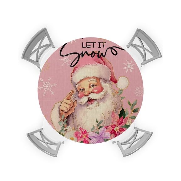 nqOlkjepod Pink Christmas Round Tablecloth, Fitted Table Cover with Elastic for 45"-54" Round Tables, Santa Winter Snowflake Botanical Rustic Table Cloth Outdoor Dinning Party Waterproof Tablecloths