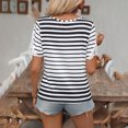 thumbnail image 4 of Blusas de Verano Ligeras para Mujeres Cuello en V de Manga Corta a Rayas con Encaje Costura, Top de Moda Casual para el Uso Diario, 4 of 7