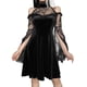 thumbnail image 3 of Vestido a media pierna gótico con hombros descubiertos y mangas con volantes de encaje para mujer XBTCLXEBCO Negro, Chico, 3 of 6