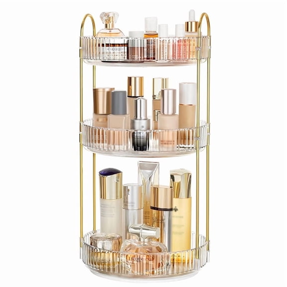 Asnews 360° Rotating Makeup Organizer, 3 Tier Adjustable Perfume Organizer for Dresser, Multi-Function Spinning Cosmetics Skincare Storage for Bedroom, Dresser, Countertop (Clear, 3 Tier)