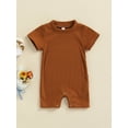thumbnail image 2 of Gzhioc Baby Boy Girl Summer Jumpsuit, Short Sleeve Round Neck Solid Color Ribbed Romper, 2 of 9