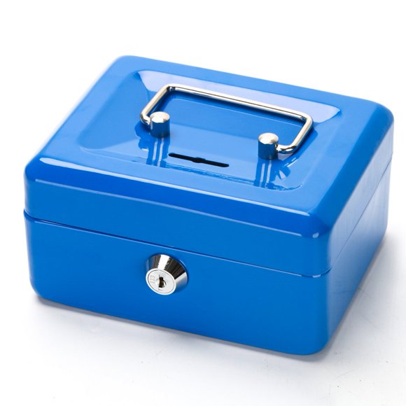 Boîte à Argent avec Emplacement pour Enfants, Petite Boîte à Argent Decaller avec Plateau à Argent et Serrure à Clé, 6 1/5 Pouces x 5 Pouces x 3 Pouces, Bleu, QH1507TP
